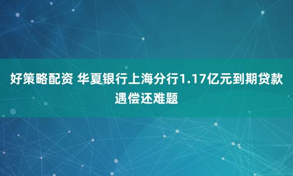 好策略配资 华夏银行上海分行1.17亿元到期贷款遇偿还难题